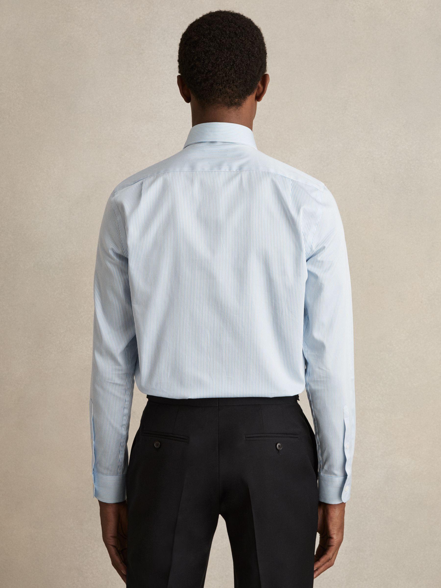 Regular Fit Cotton-Satin Cutaway-Collar Shirt in Blue Stripe Product Image