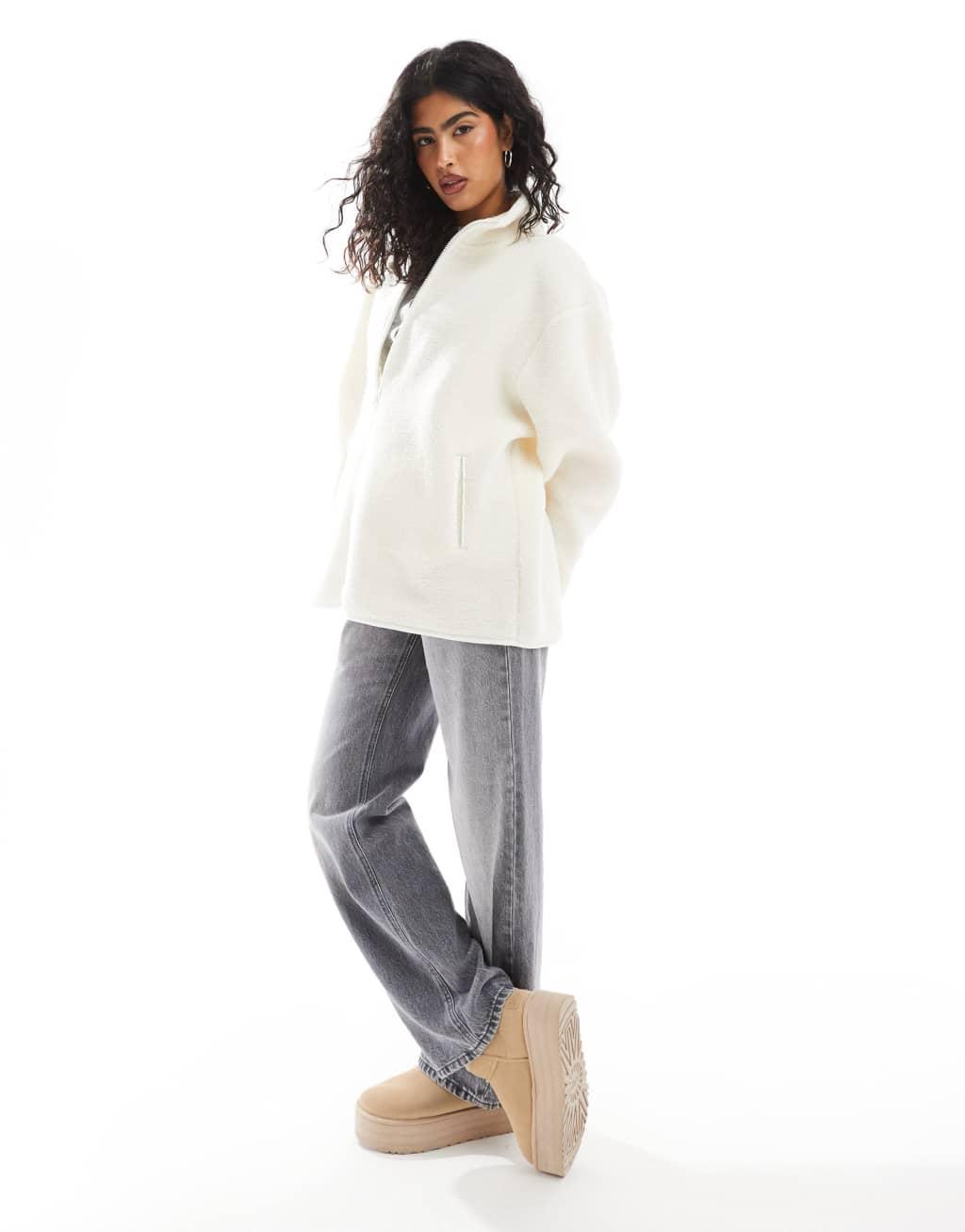 ASOS DESIGN zip through fleece in cream Product Image