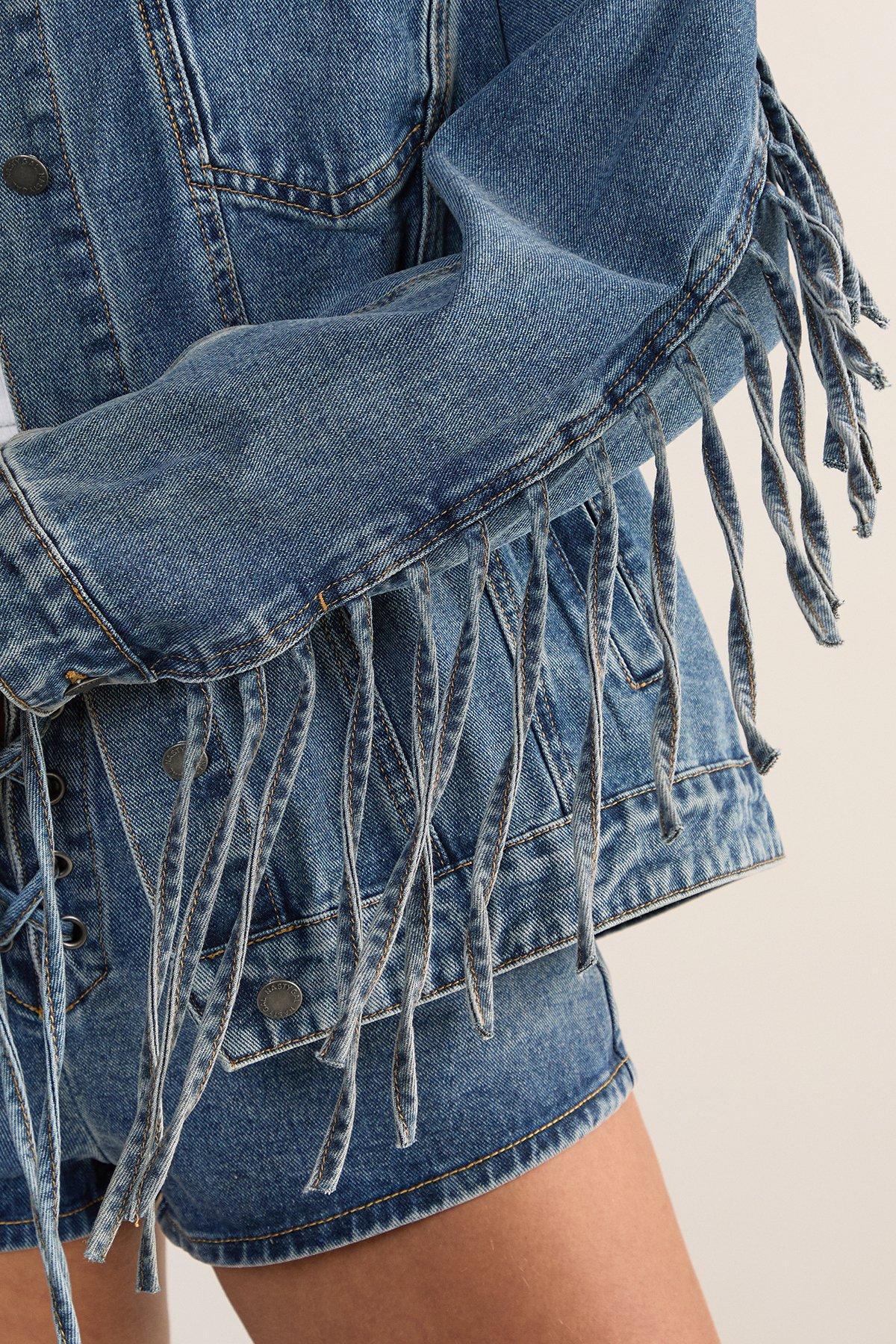 Denim Fringed Oversized Jacket Product Image