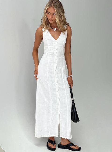 Summer Season Linen Blend Maxi Dress White Product Image