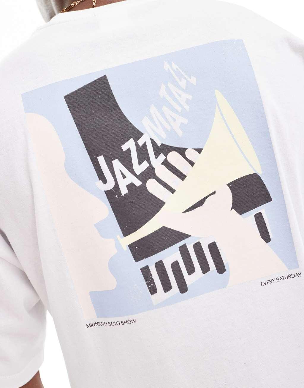 Selected Homme super oversized t-shirt with jazz backprint in white Product Image