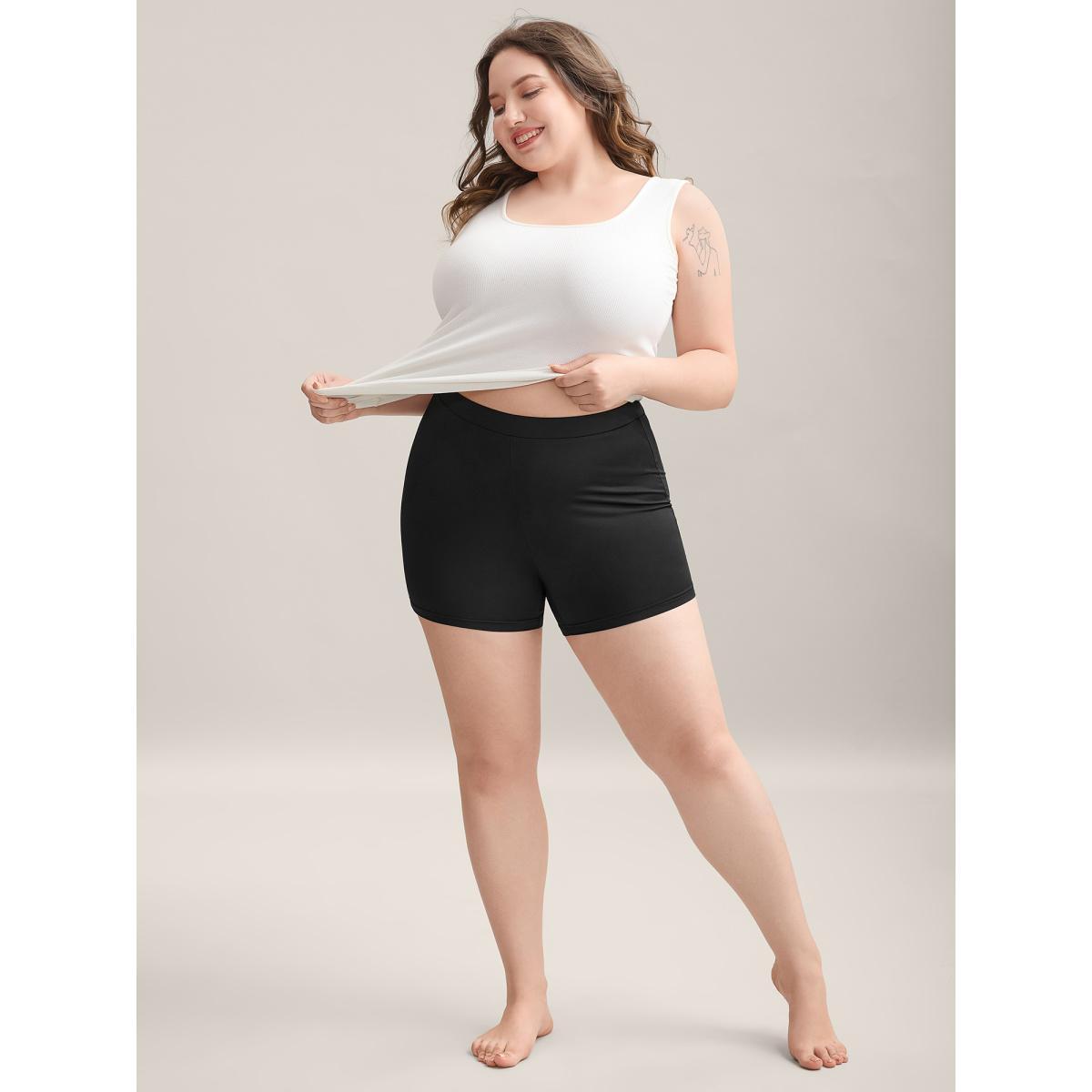 Plus Size Stretchy Mid Waist Tight-Fit Shorts Women Black Casual Slit Skinny Everyday-Casual Shorts BloomChic 12/L Product Image