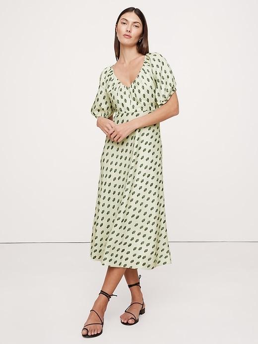 Viscose-Linen Ruched Midi Dress Product Image