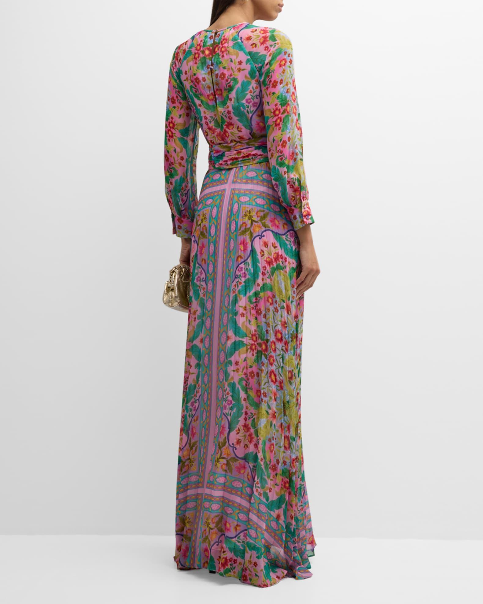 Pleated Floral-Print Chiffon Gown Product Image