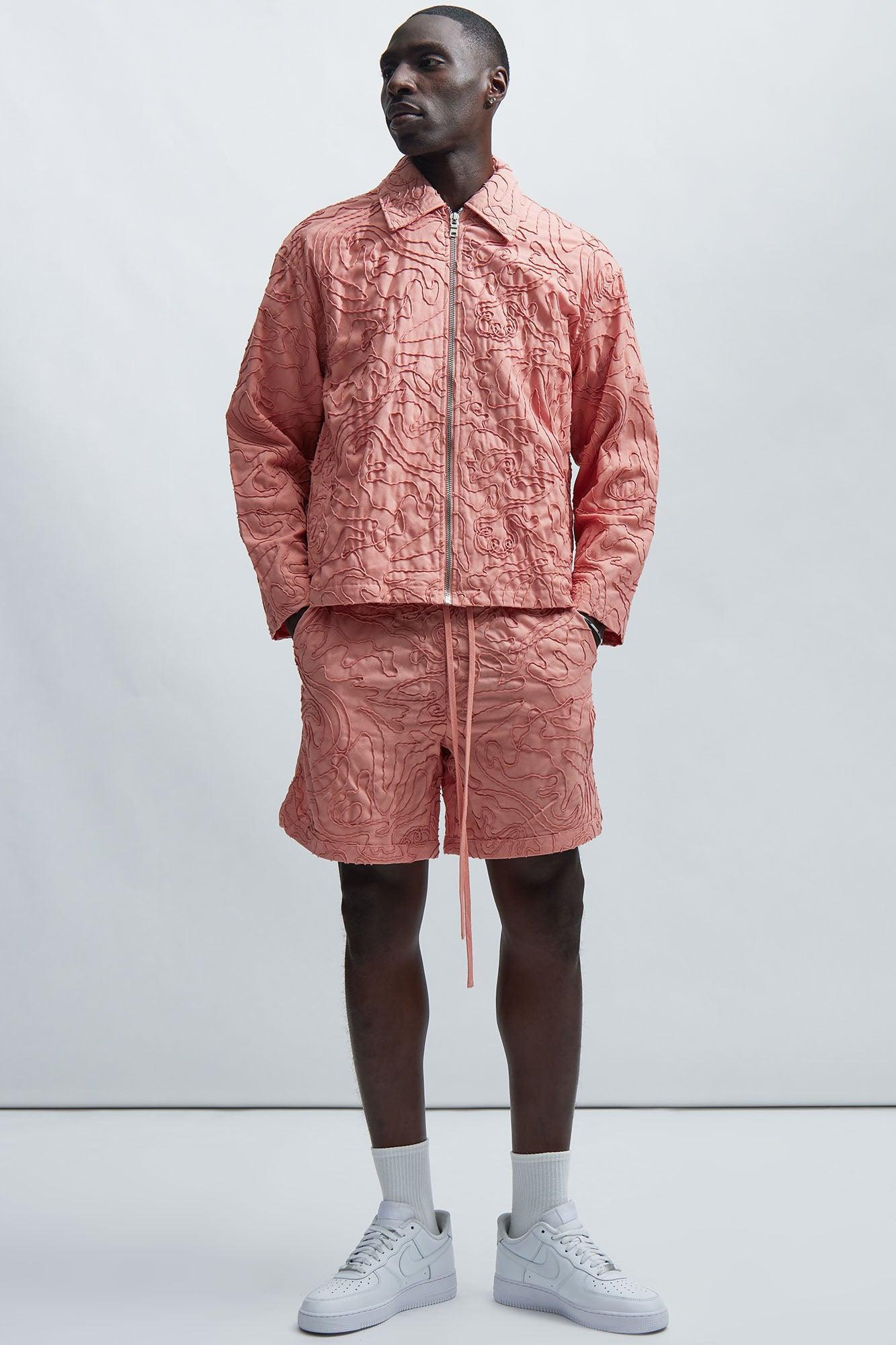 Swirl Jacquard Linen Boxy Jacket - Pink Product Image