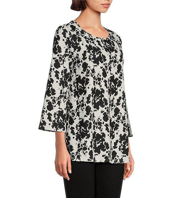 Slim Factor by Investments Abstract Splatter Print Crew Neck 3/4 Sleeve Top Product Image
