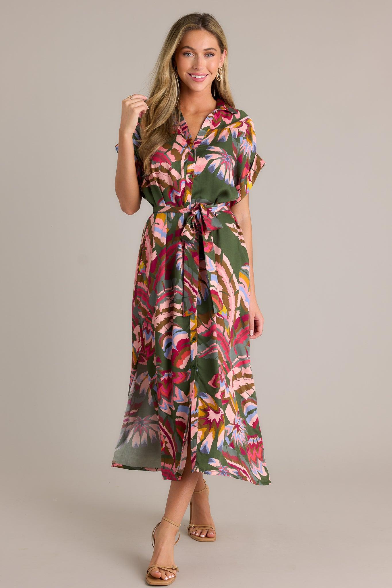 Cascade Breeze Green Multi Print Midi Dress Product Image