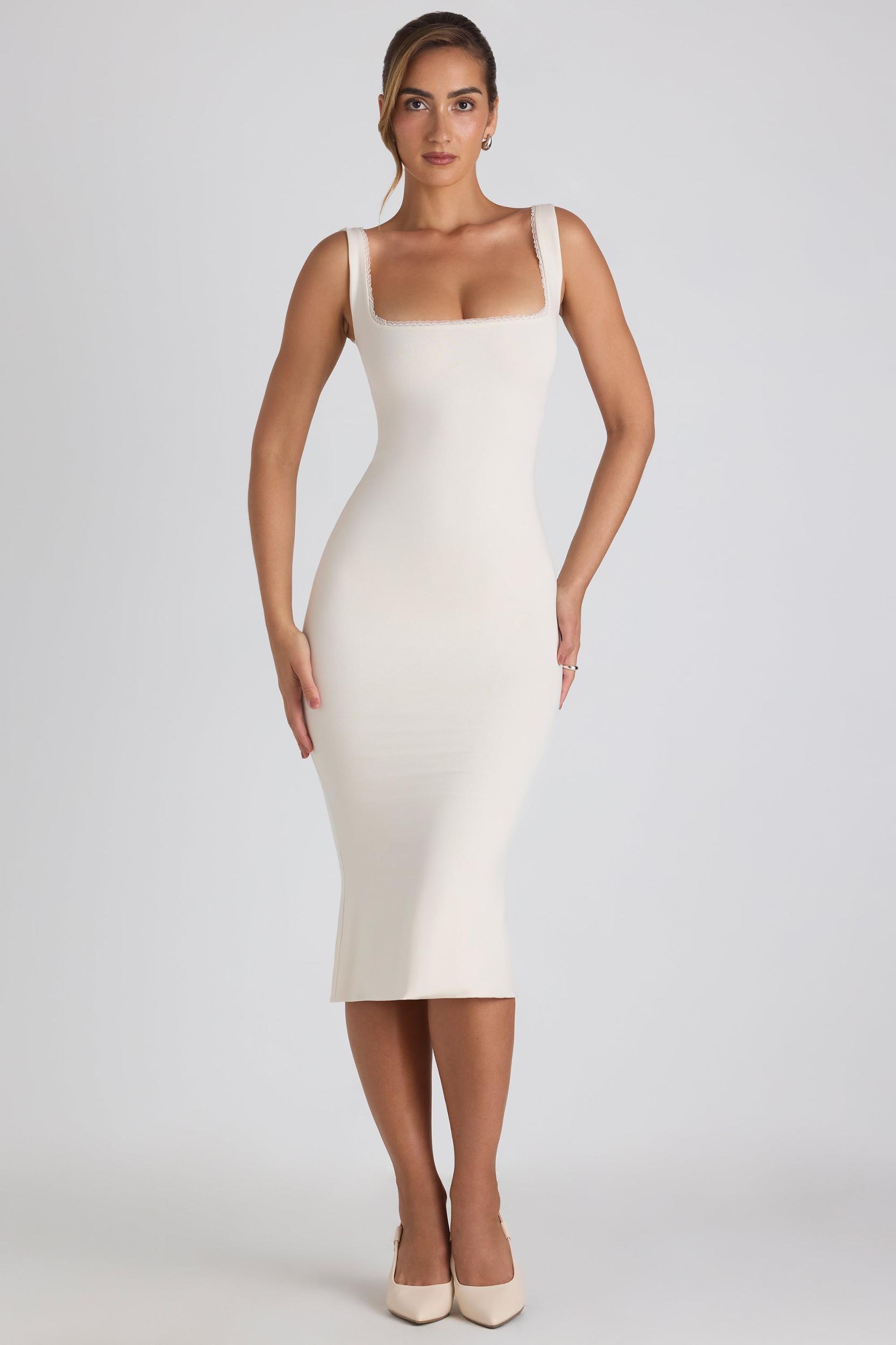 Modal Lace-Trim Midaxi Dress in Ivory Product Image