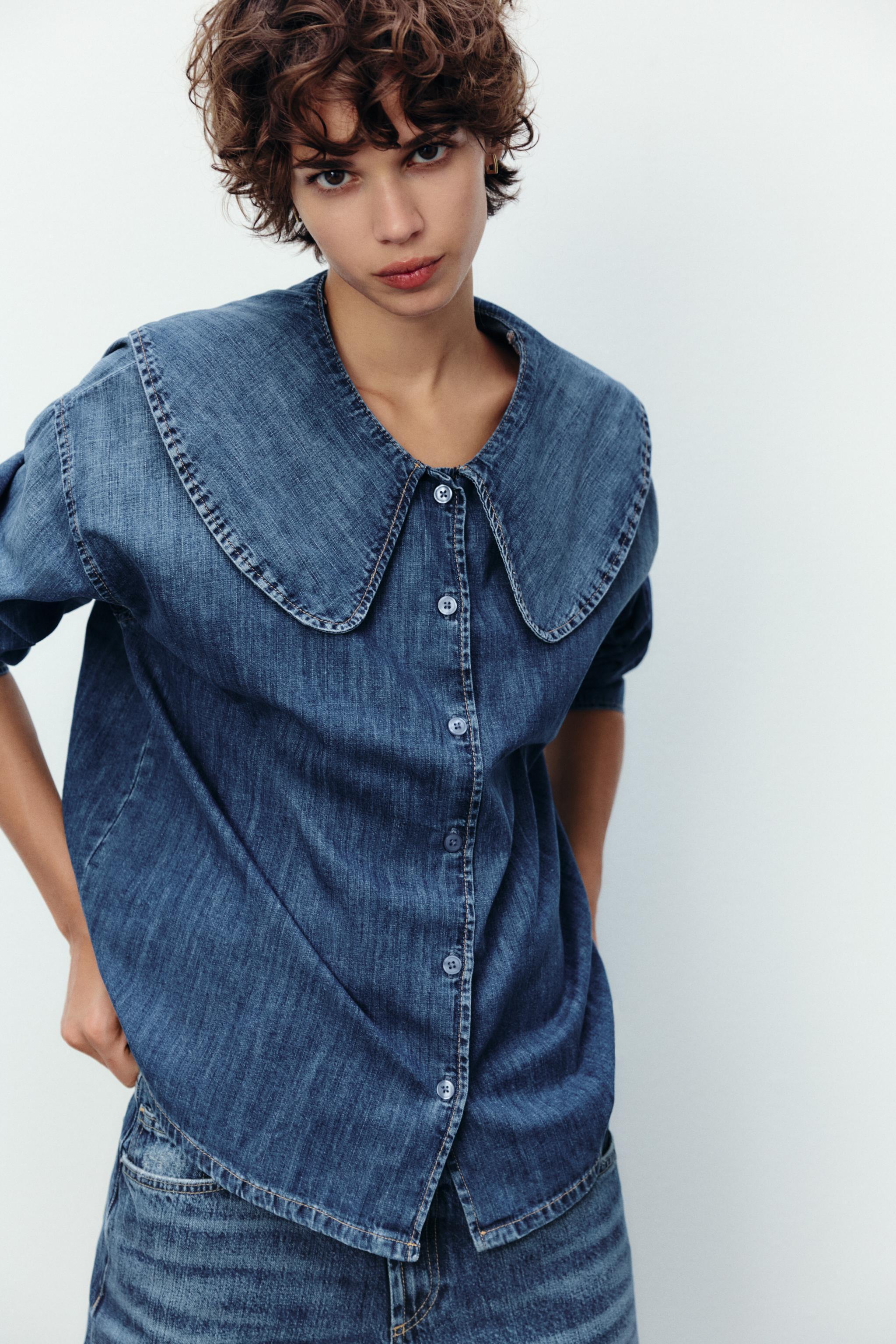 TRF DENIM SHIRT WITH BIB COLLAR Product Image