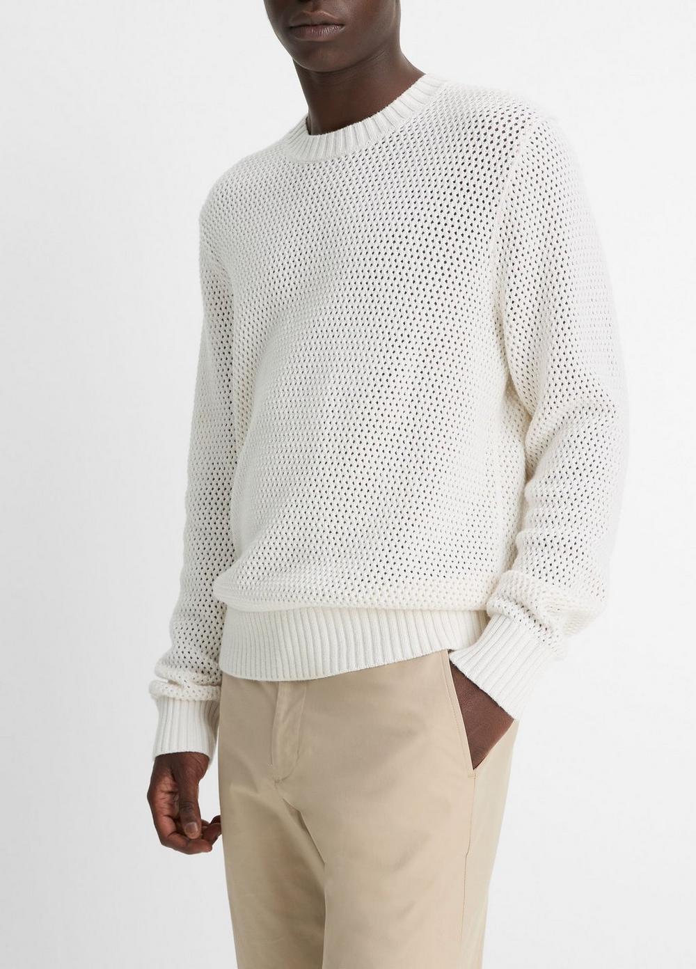 Mens Mesh-stitch Cotton-Cashmere Crew Neck Sweater, Optic White, Size XXL Vince Product Image