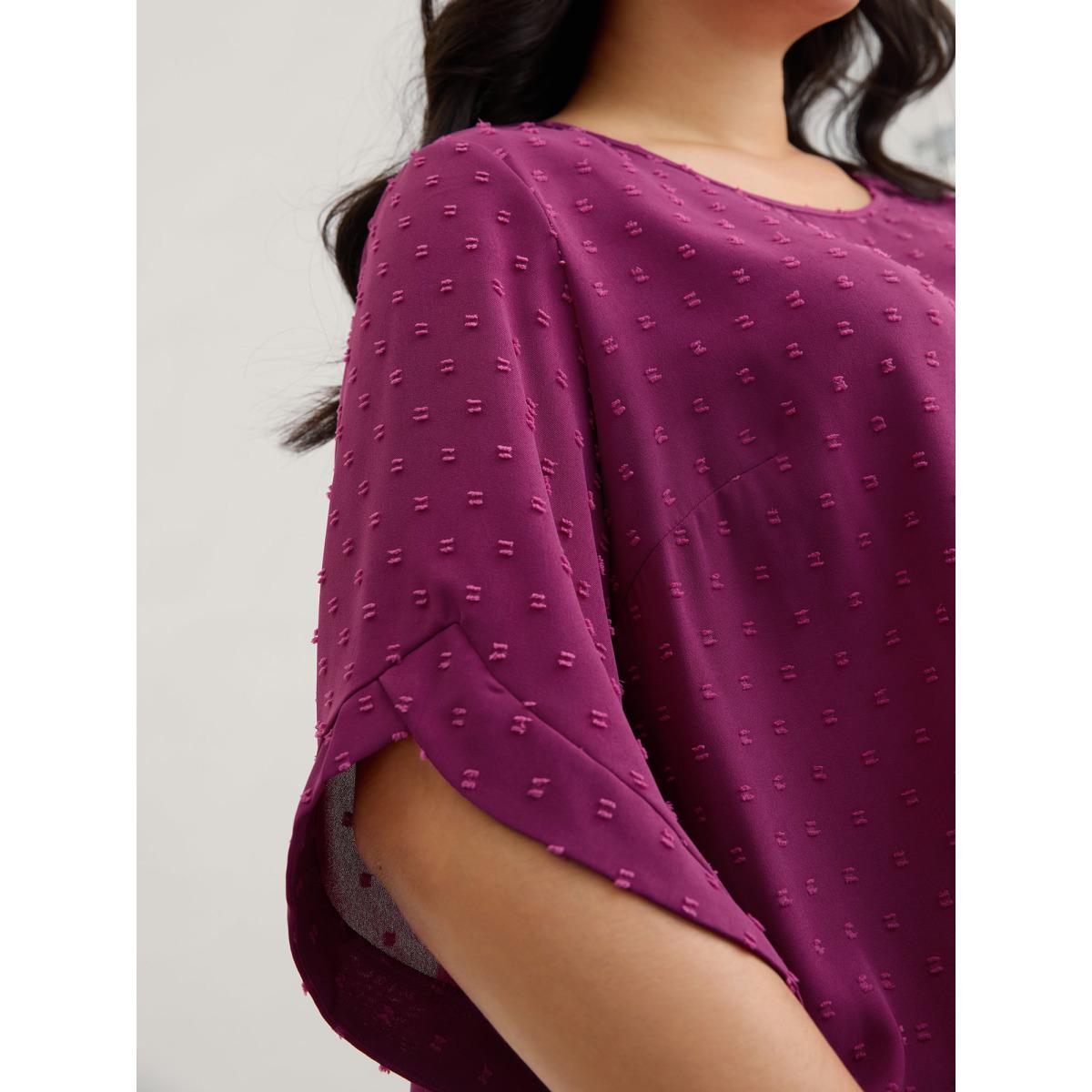 Plus Size RedViolet Textured Round Neck Bell Sleeve Blouse Women Timeless Elbow-length sleeve Round Neck Elegant Blouses BloomChic 10/M Product Image