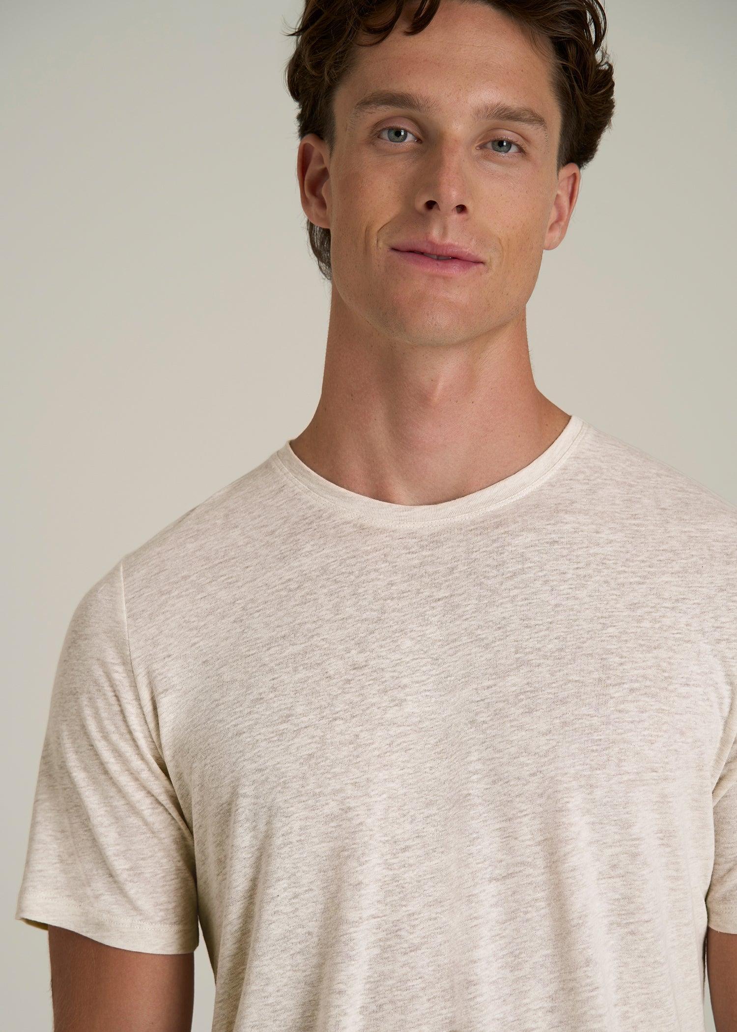Linen Crewneck T-Shirt for Tall Men in Heathered Oatmeal Male Product Image