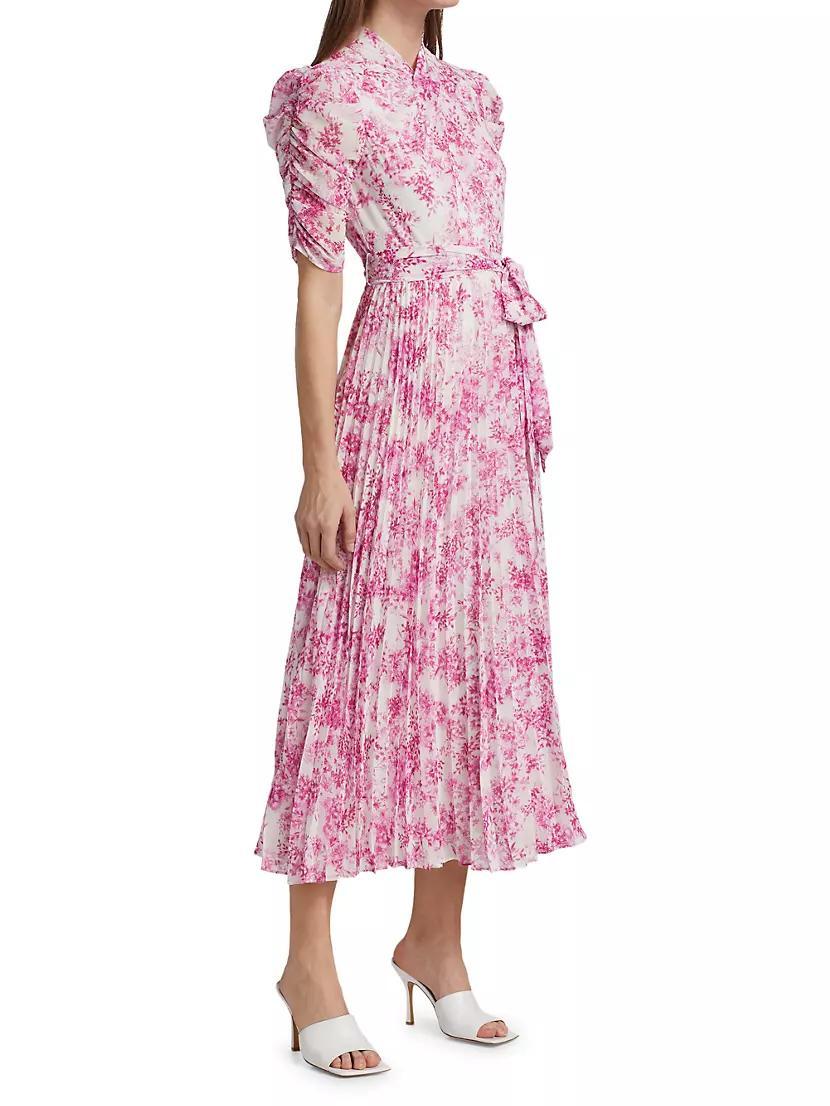 Pleated Belted Floral Midi-Dress Product Image