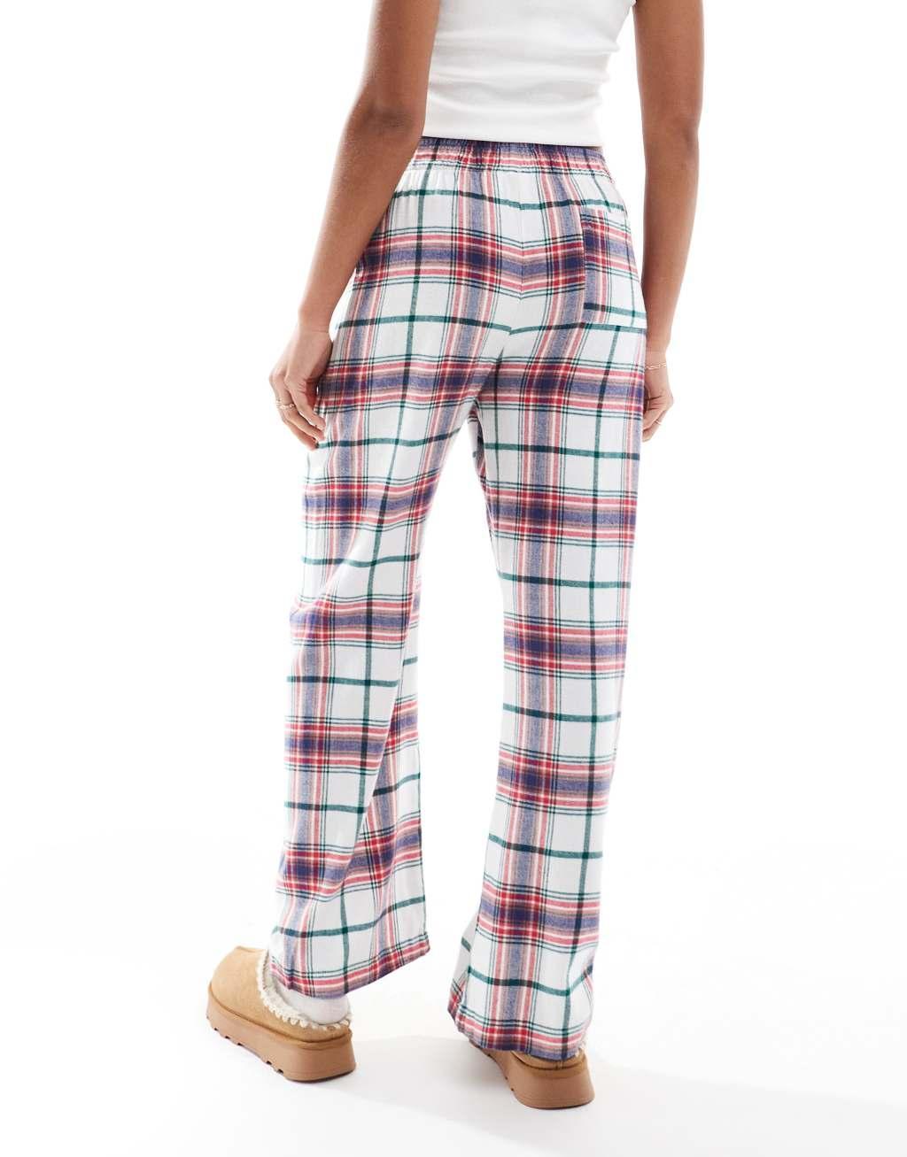 Cotton On relaxed flannel pajama bottoms in vintage cream check Product Image