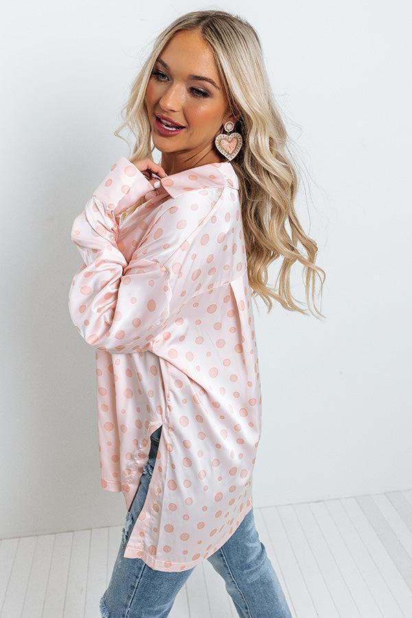 Busy In The City Polka Dot Top in Pink Product Image