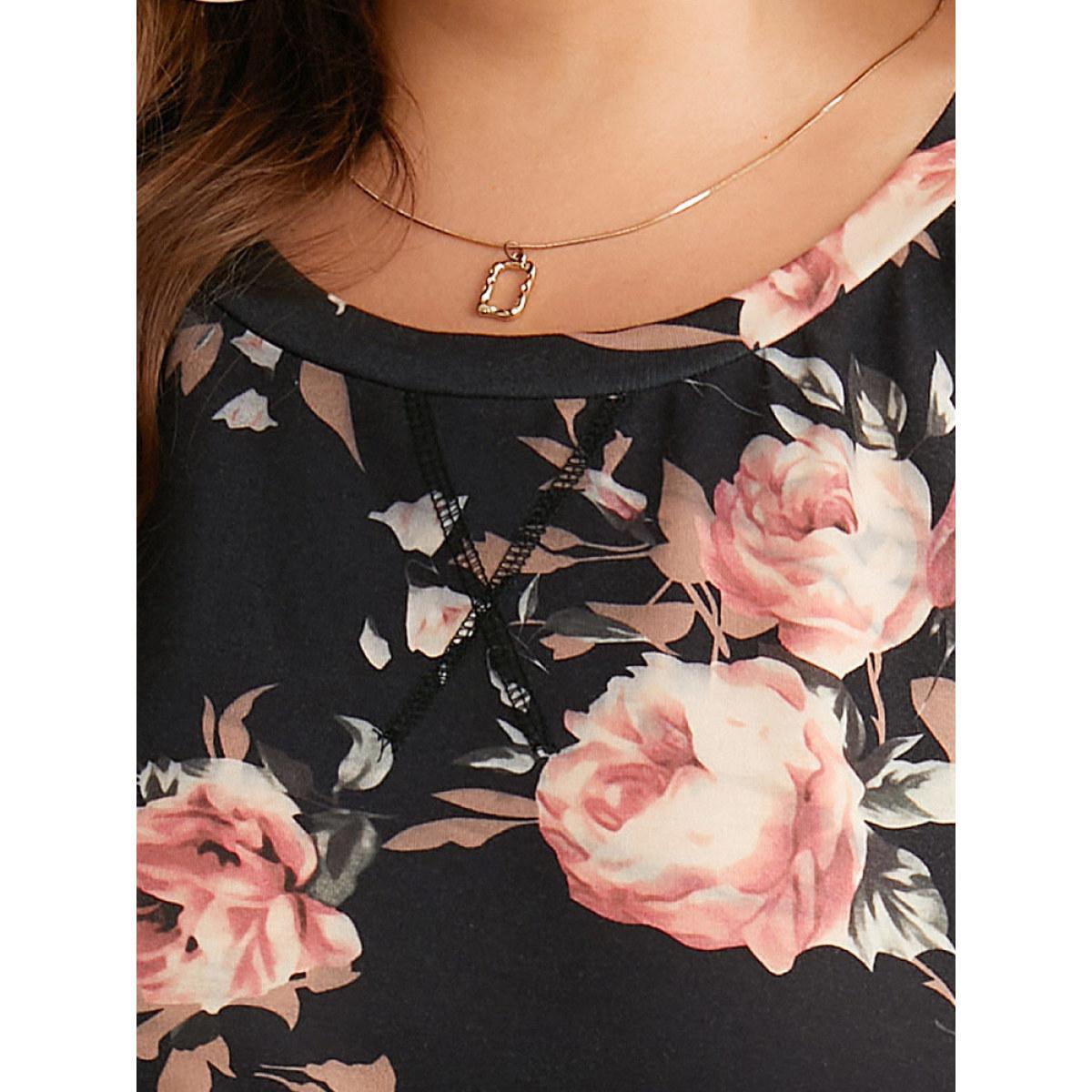 Plus Size Floral Print Round Neck Sweatshirt Women Multicolor Casual Elastic cuffs Round Neck Dailywear Sweatshirts BloomChic 10/M Product Image