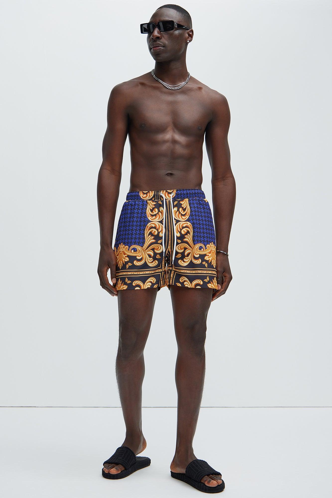 Fancy Livin' Swim Trunks - Blue/Gold Product Image