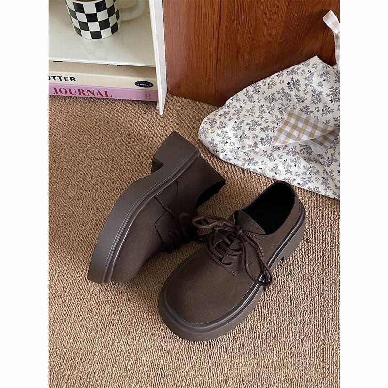 Platform Plain Lace-Up Faux Leather Shoes Product Image