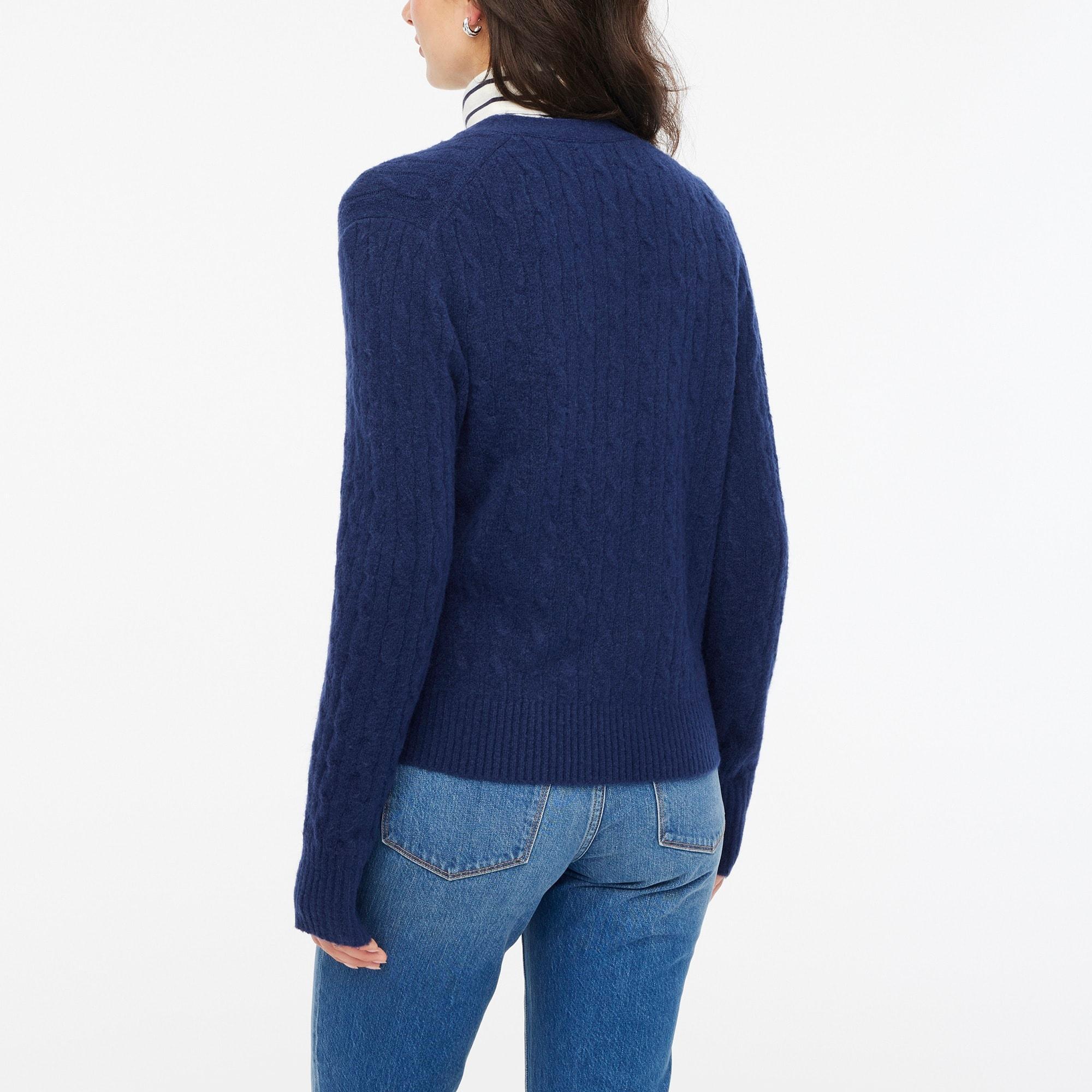 Cable-knit cardigan sweater in extra-soft yarn Product Image