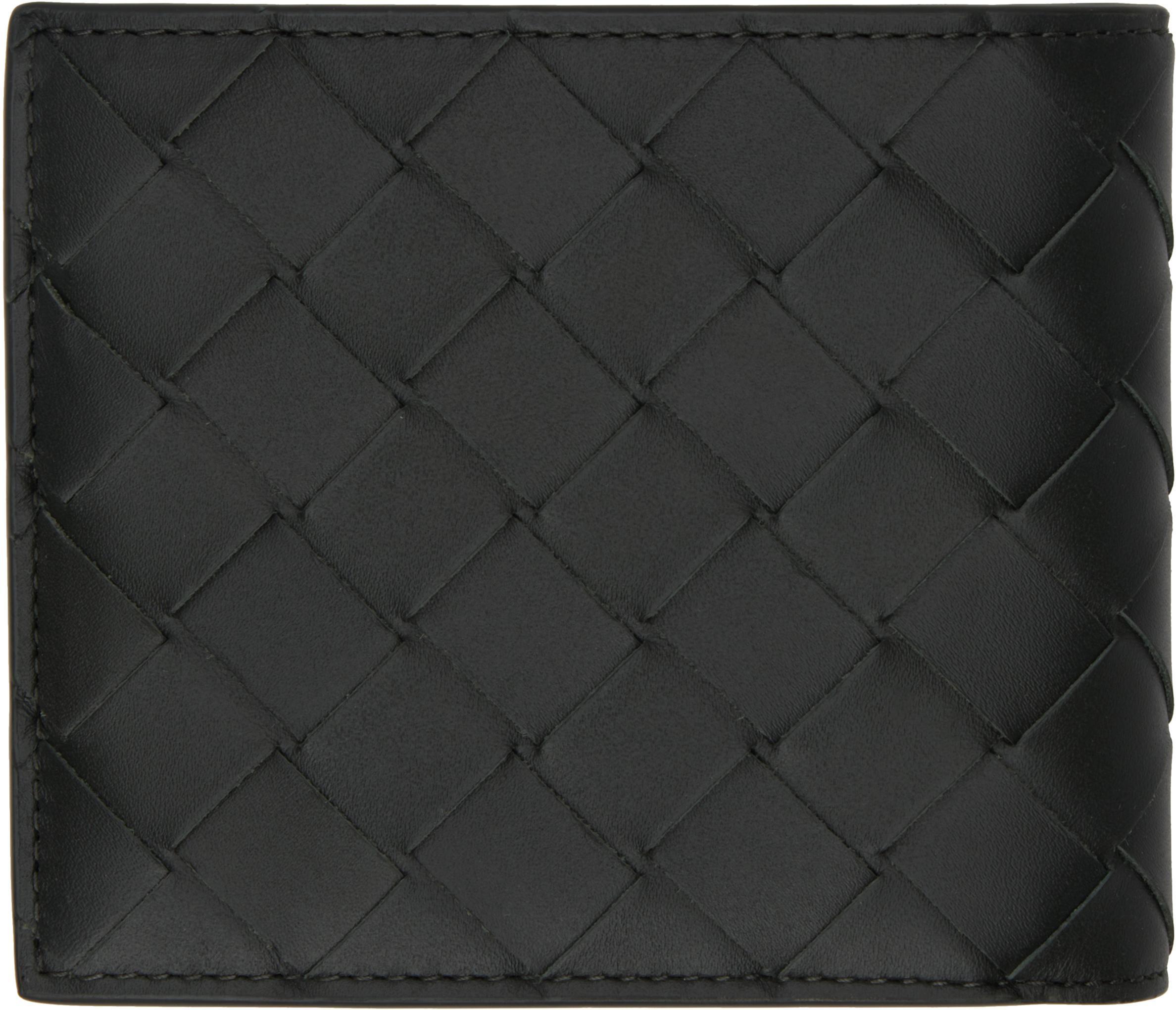 BOTTEGA VENETA Khaki Intrecciato Bi-fold Wallet In Black Product Image