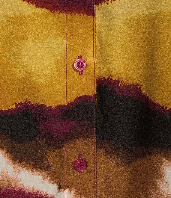 Calvin Klein Abstract Printed Split V Neckline Roll Tab Long Sleeve Blouse Product Image