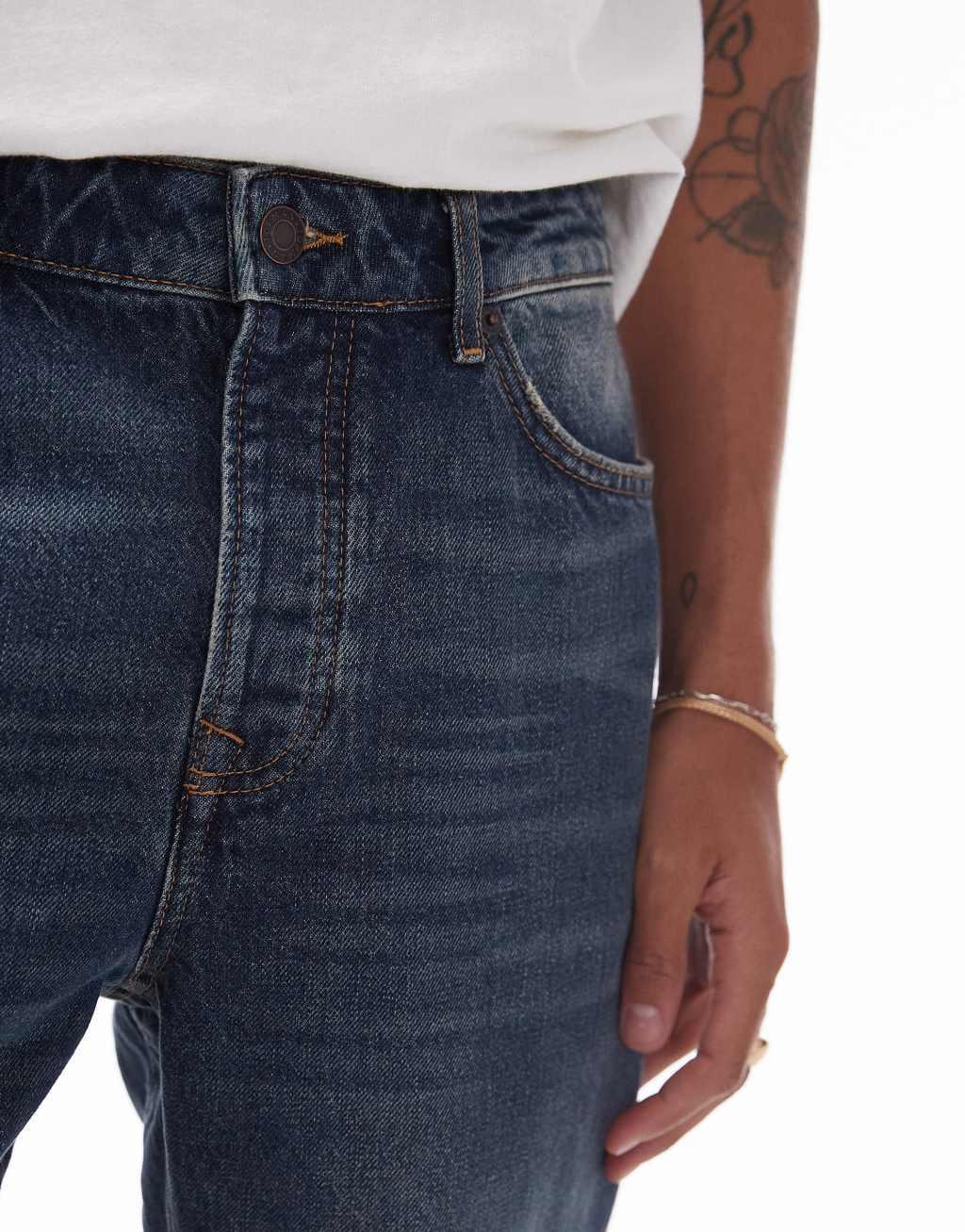 Topman straight flare jeans in dark blue  Product Image