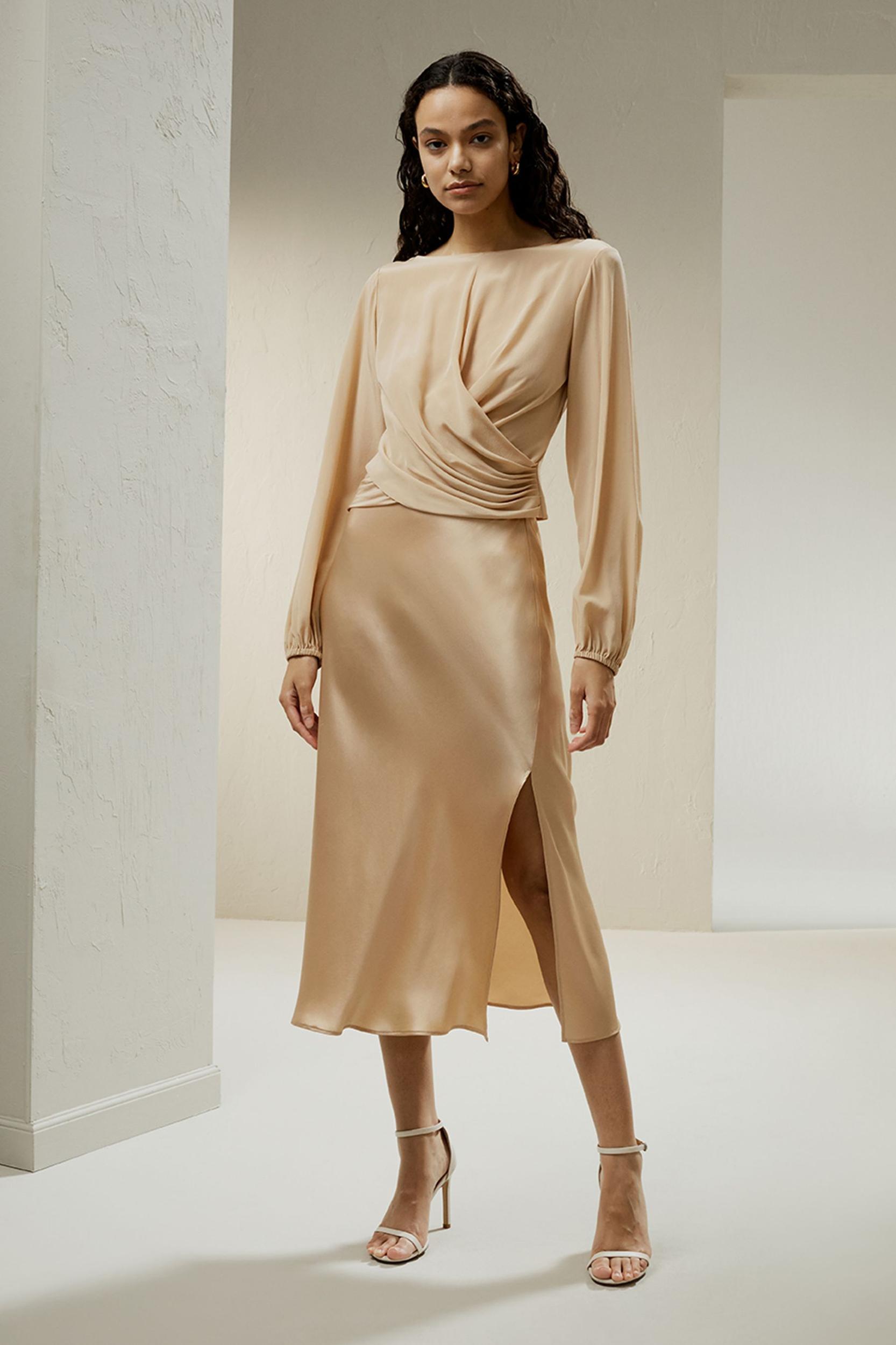 Nipped Waist Crêpe de Chine Blouse Product Image