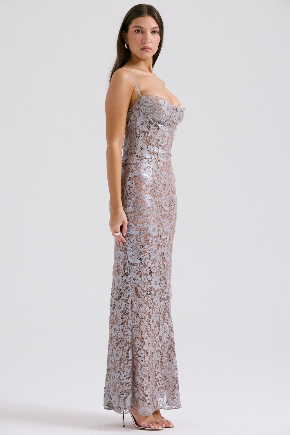 Azzurra Ice Blue Lace Godet Gown - SALE Product Image