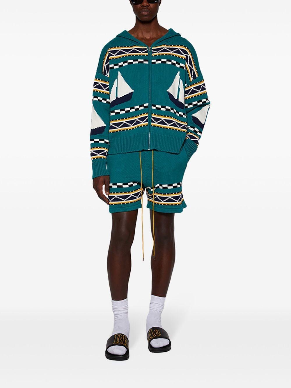 RHUDE Green Bateau Hoodie In Emerald Creme Navy Product Image