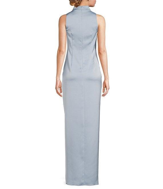 Aidan Mattox Satin V-Neck Twist Front with Cascading Ruffle Gown Product Image