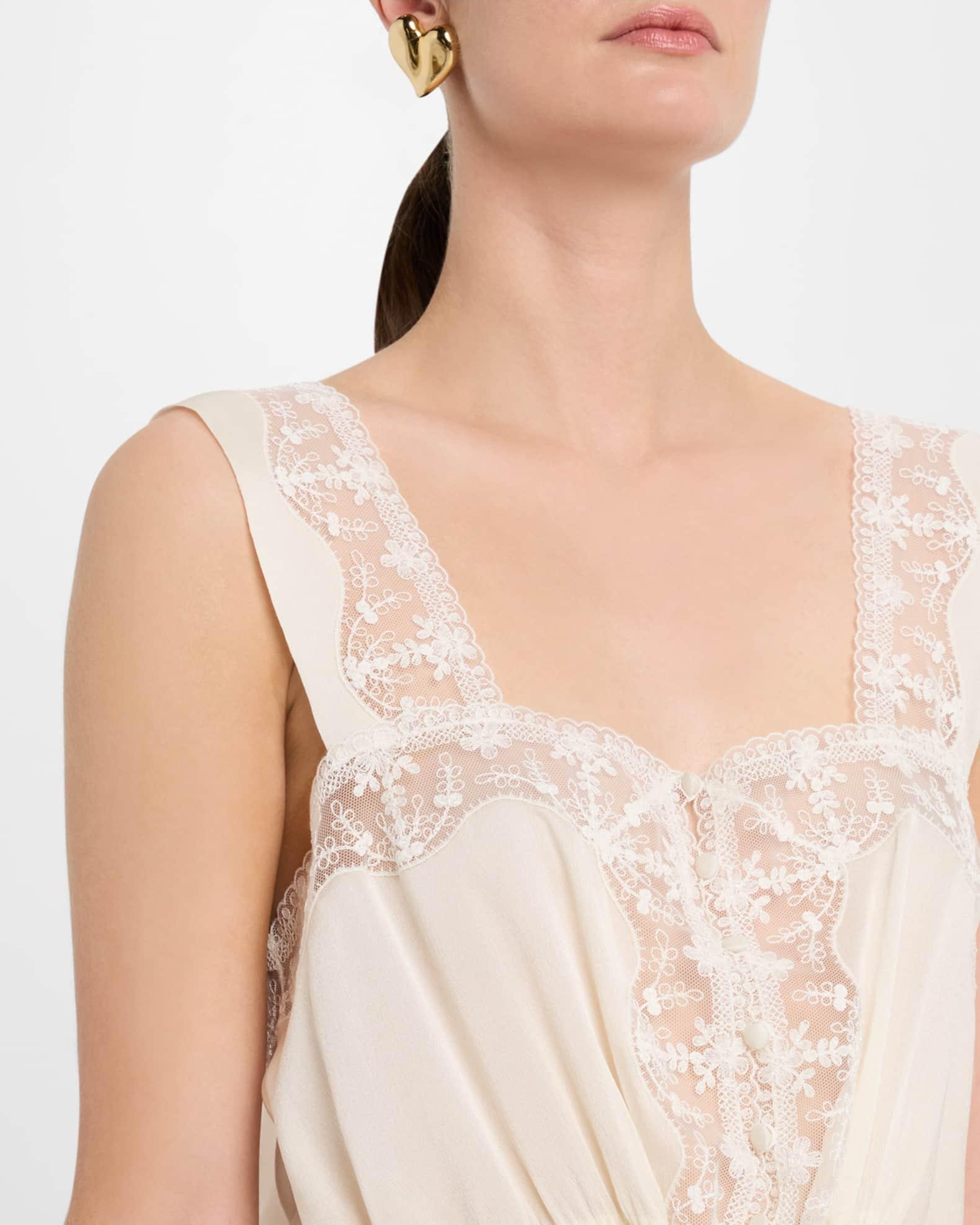 Lace-Trim Silk Sleeveless Top Product Image