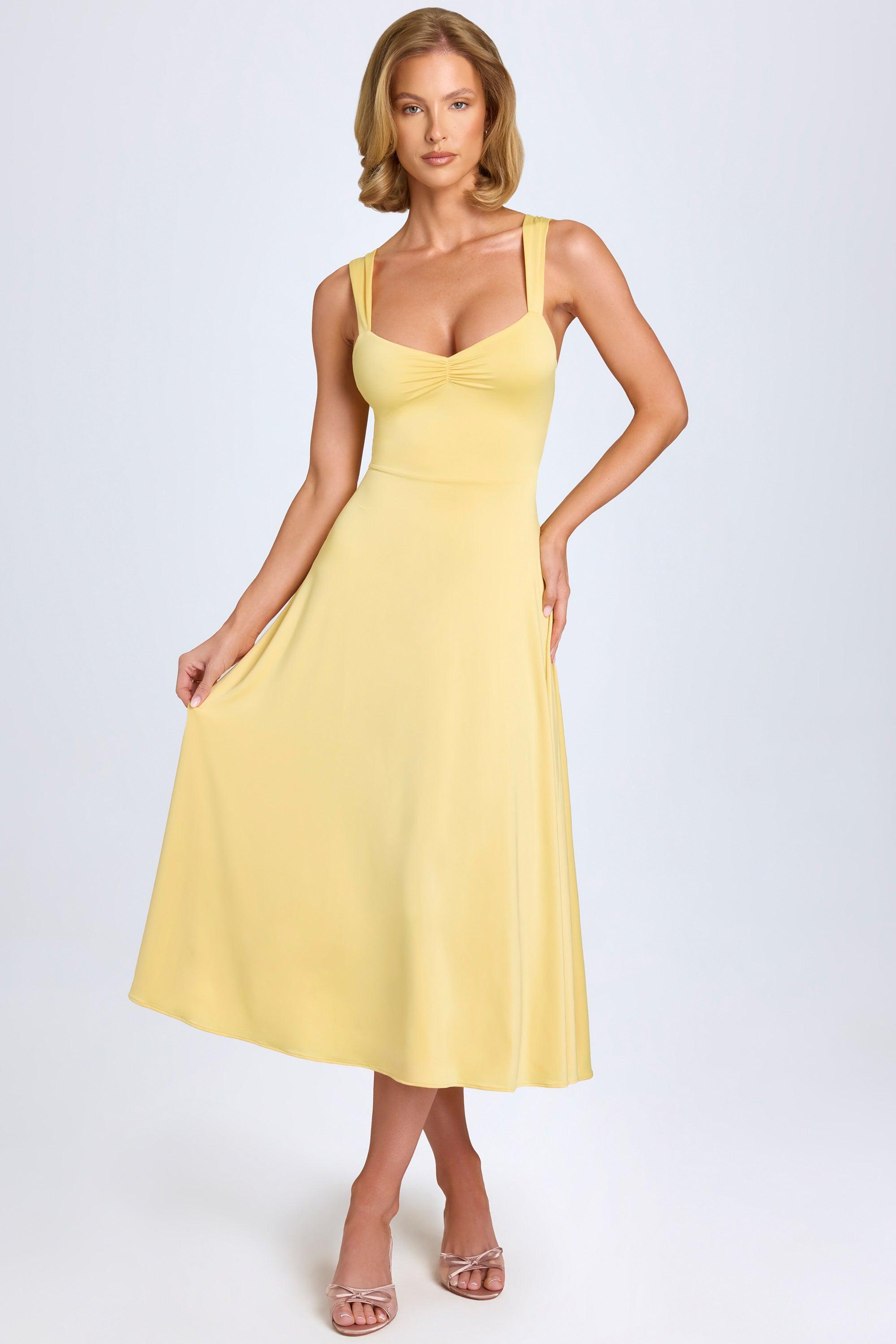 Sweetheart-Neck Ruched Midaxi Dress in Pastel Yellow Product Image