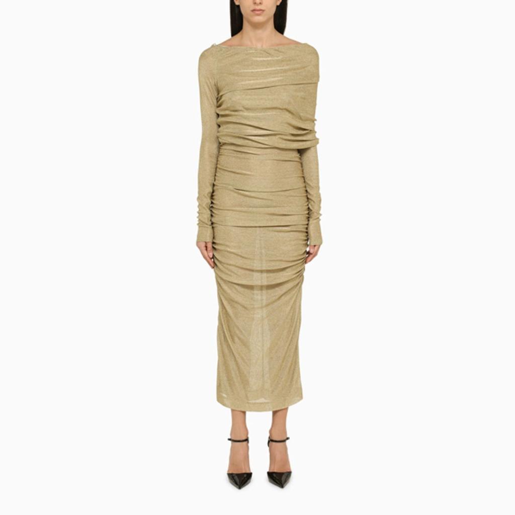 DOLCE & GABBANA Lurex Longuette Midi Dress With Detachable Sleeve In Gold Product Image