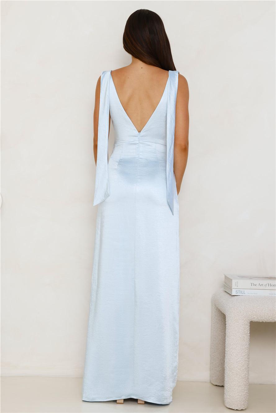 Stylish Slip Satin Maxi Dress Blue Product Image