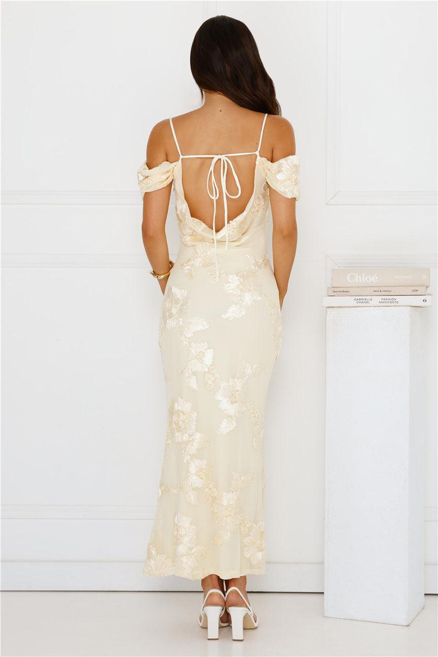 You’re Magic Off Shoulder Mesh Maxi Dress Yellow Product Image