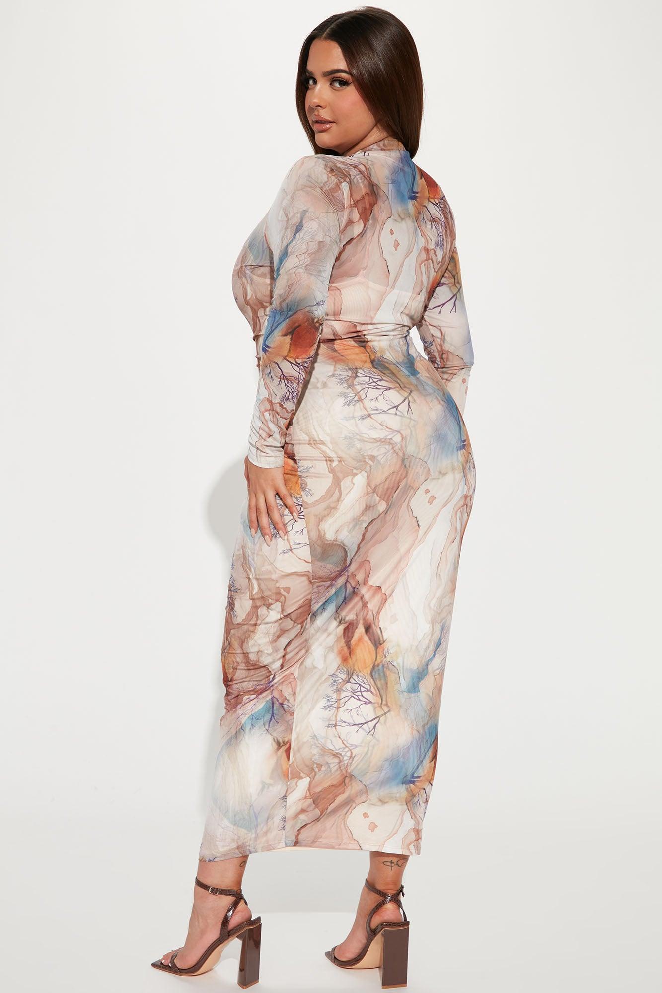 Aubree Mesh Midi Dress - Brown/combo Product Image