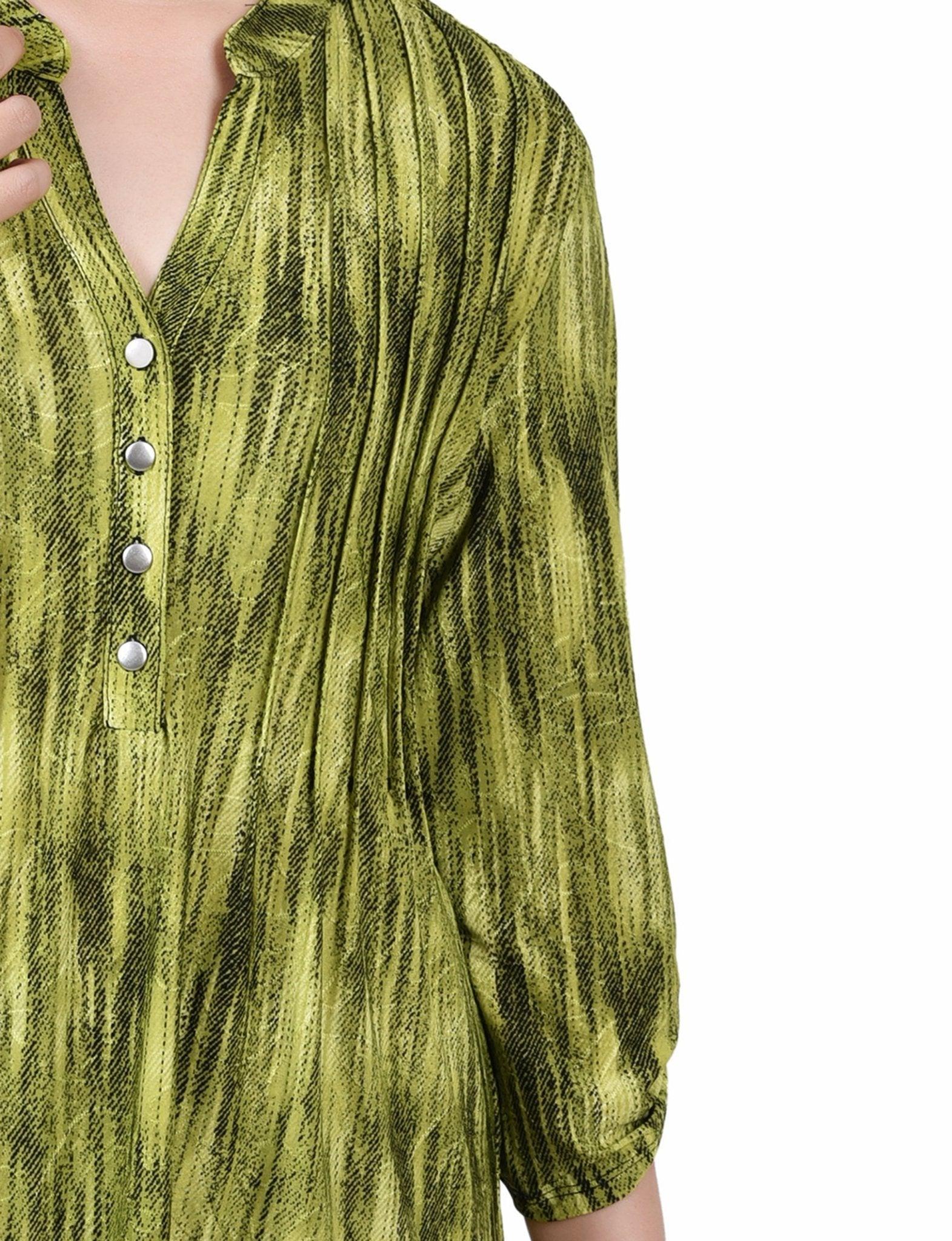 Chartreuse 3/4 Sleeve Roll Tab Y Neck Top Product Image