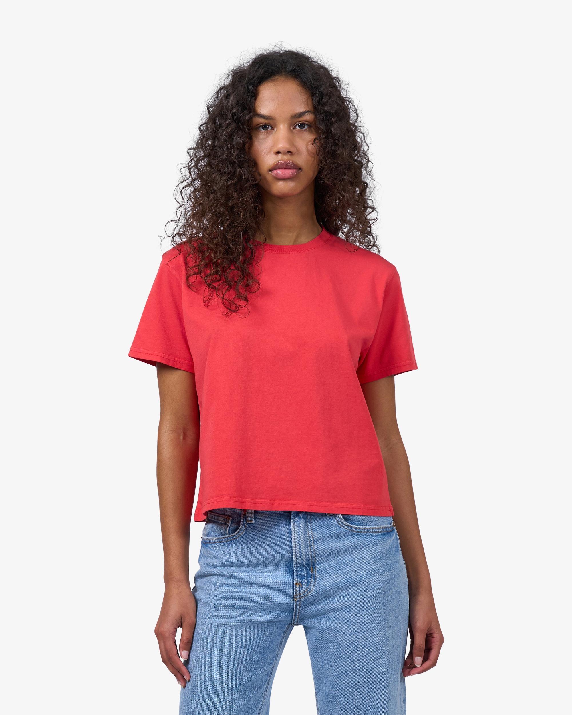 Organic Boxy Crop Tee - Red Tangerine Product Image