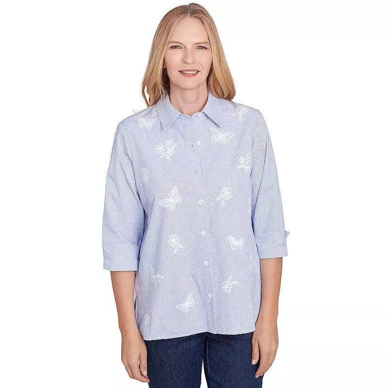 Women's Alfred Dunner Striped Woven Butterfly Button Down Top, Size: XL, Blue Product Image