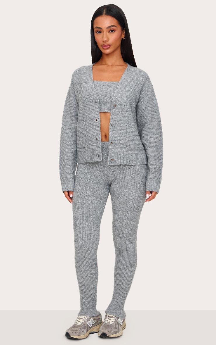 Petite Grey Marl Rib Knit Leggings Product Image