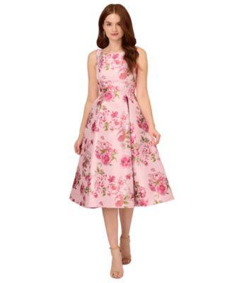 Adrianna Papell Womens Boat-Neck Floral Jacquard Dress Product Image