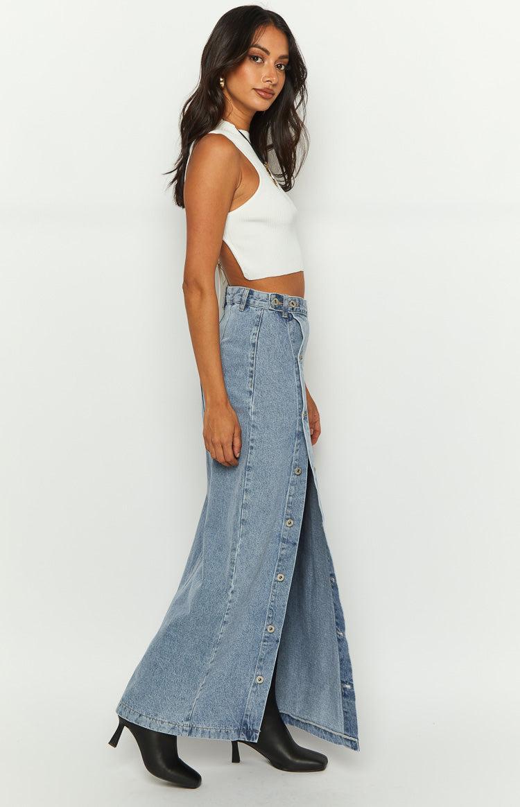 Fazio Button Side Denim Maxi Skirt Product Image