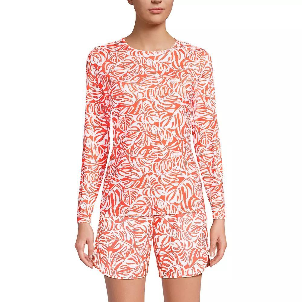 Women's Lands' End UPF 50 Long Sleeve Rash Guard, Size: Medium, Orange Tropic Leaves Product Image