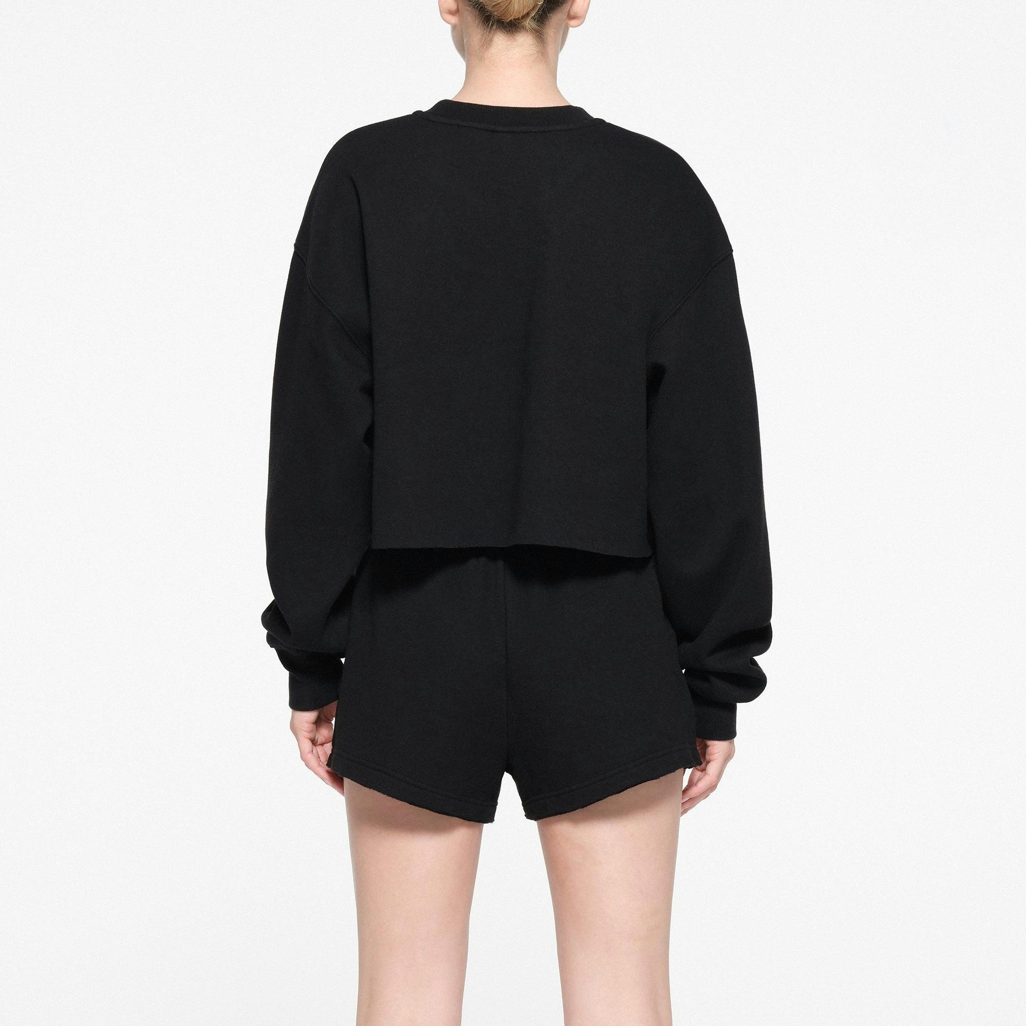 COTTON FLEECE CROPPED CREWNECK | ONYX Product Image