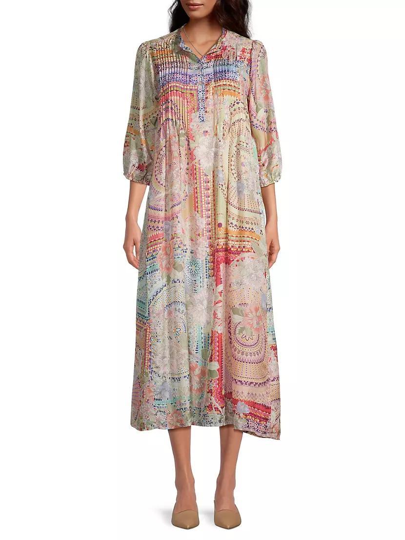 Garden Mosaic Tile Britta Floral Silk Midi-Dress Product Image