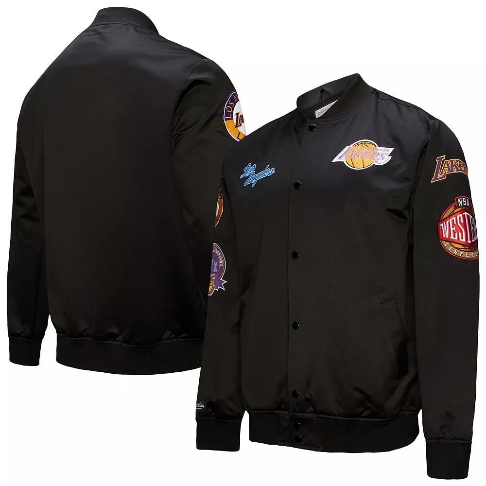 Men's Mitchell & Ness Black Los Angeles Lakers Blackout Collection Vintage Full-Snap Satin Jacket,  Product Image