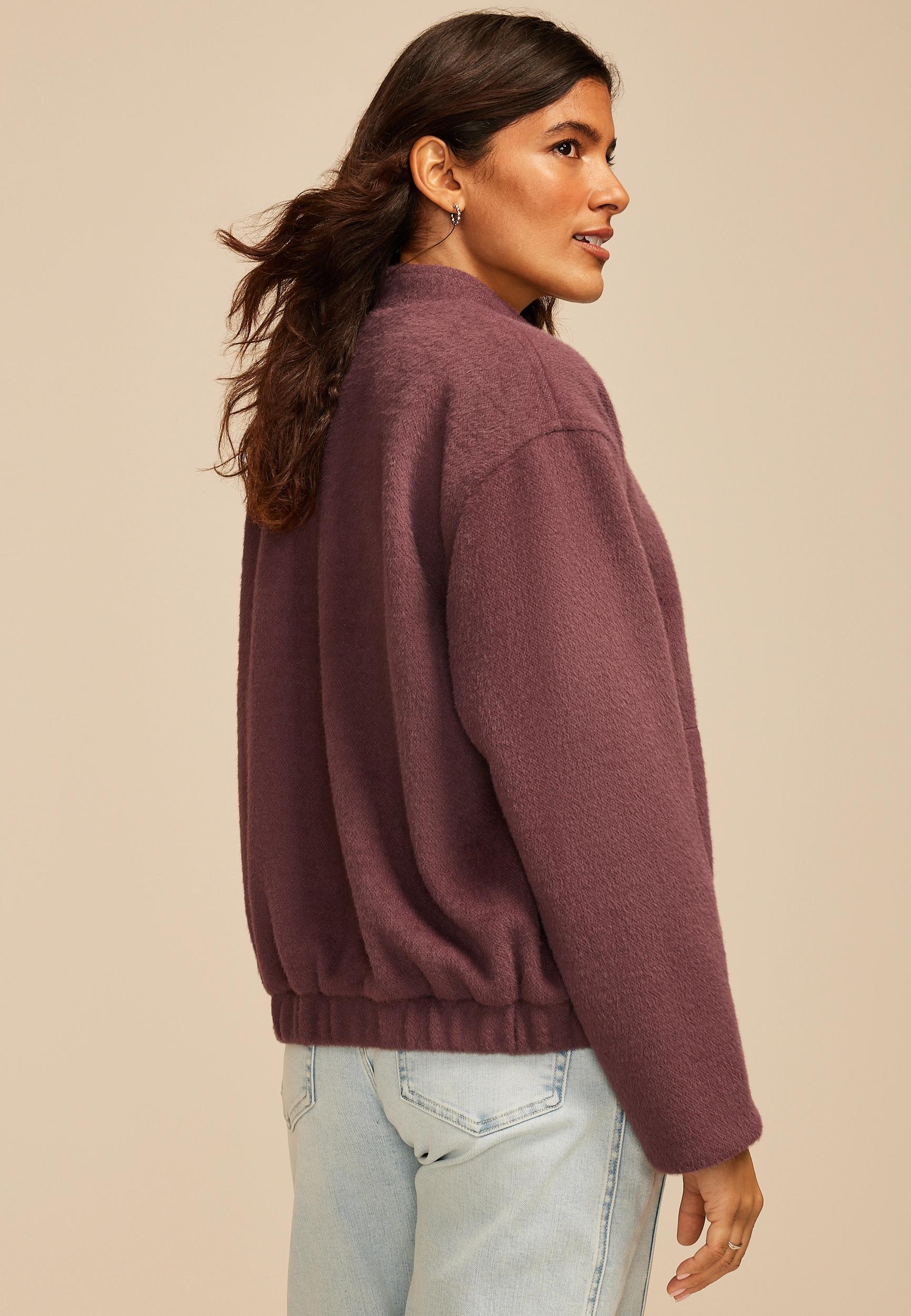 Plush Snap Button Front Bomber Jacket Product Image