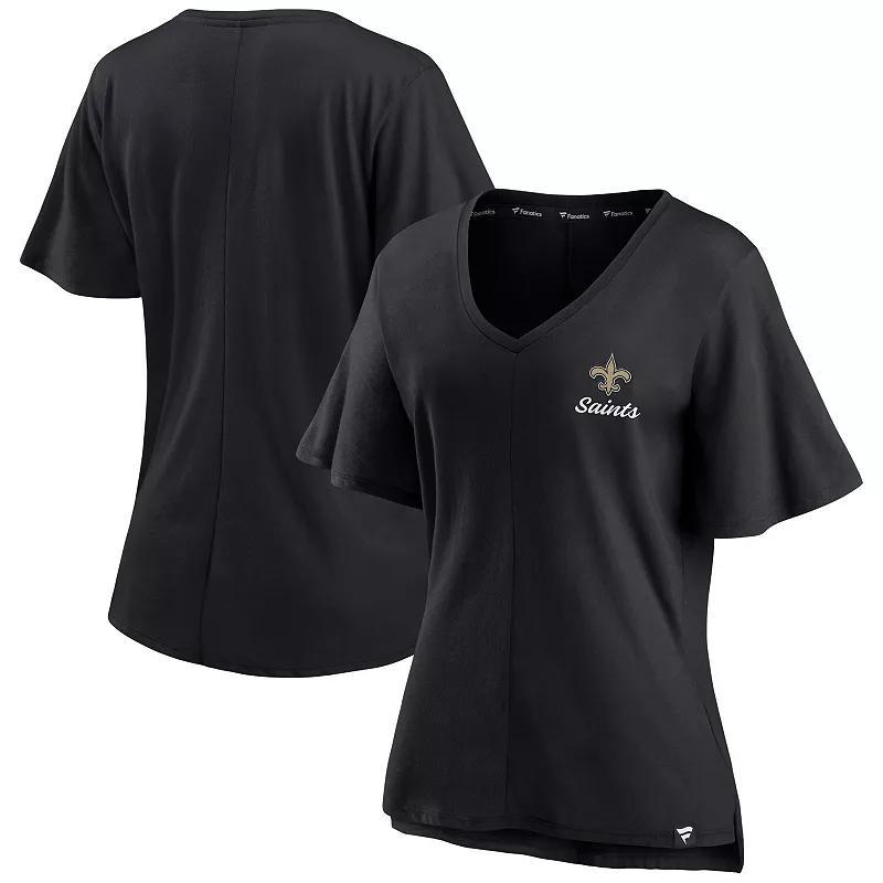 Women's Fanatics Branded Black New Orleans Saints Southpaw Flutter V-Neck T-Shirt,  Product Image