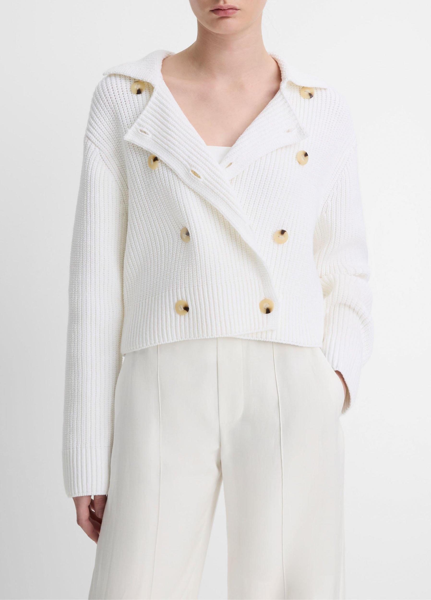 Cotton-Blend Double-Breasted Sweater Jacket Product Image