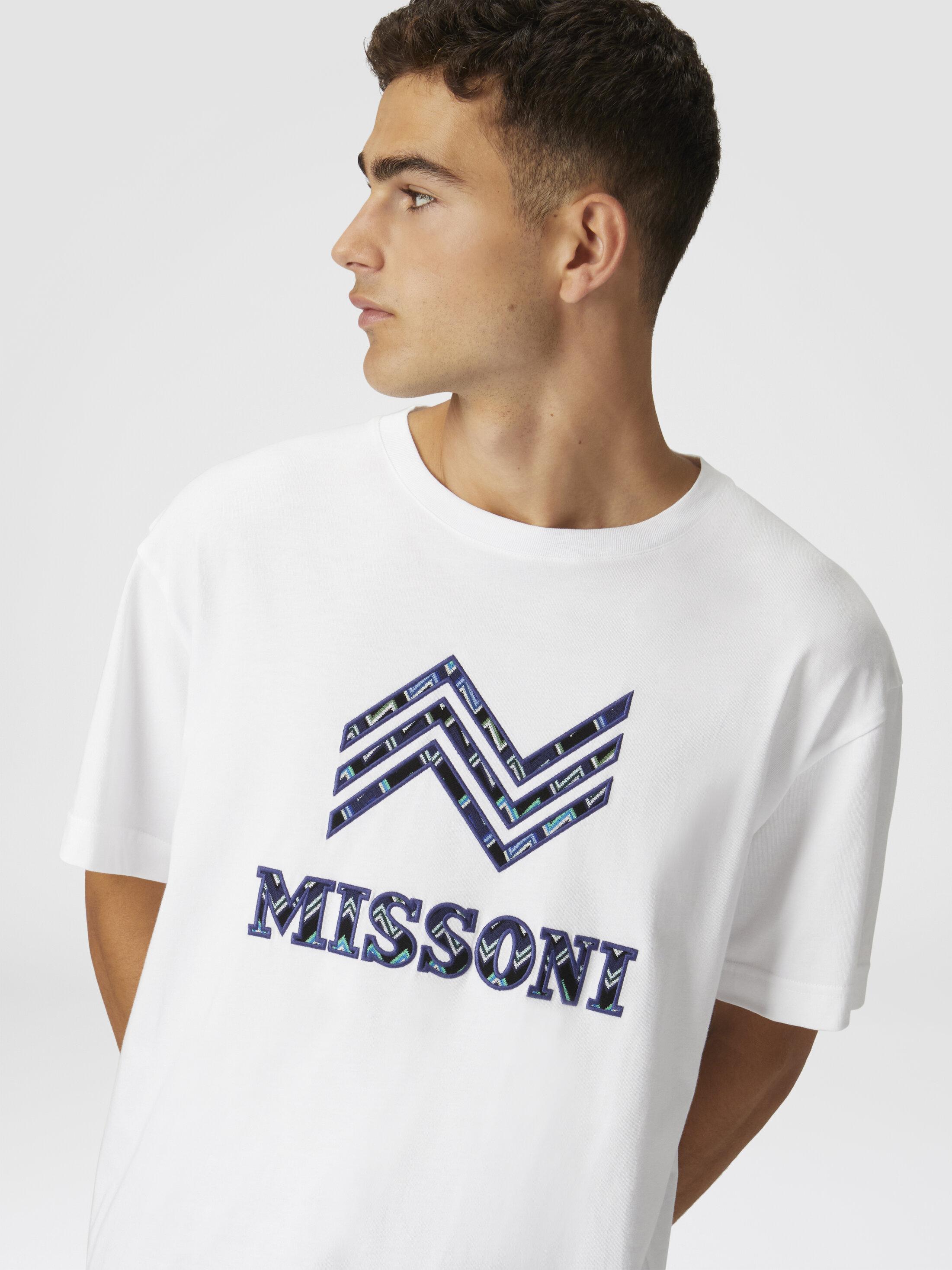 Cotton crewneck T-shirt with zigzag insert and logo lettering Product Image